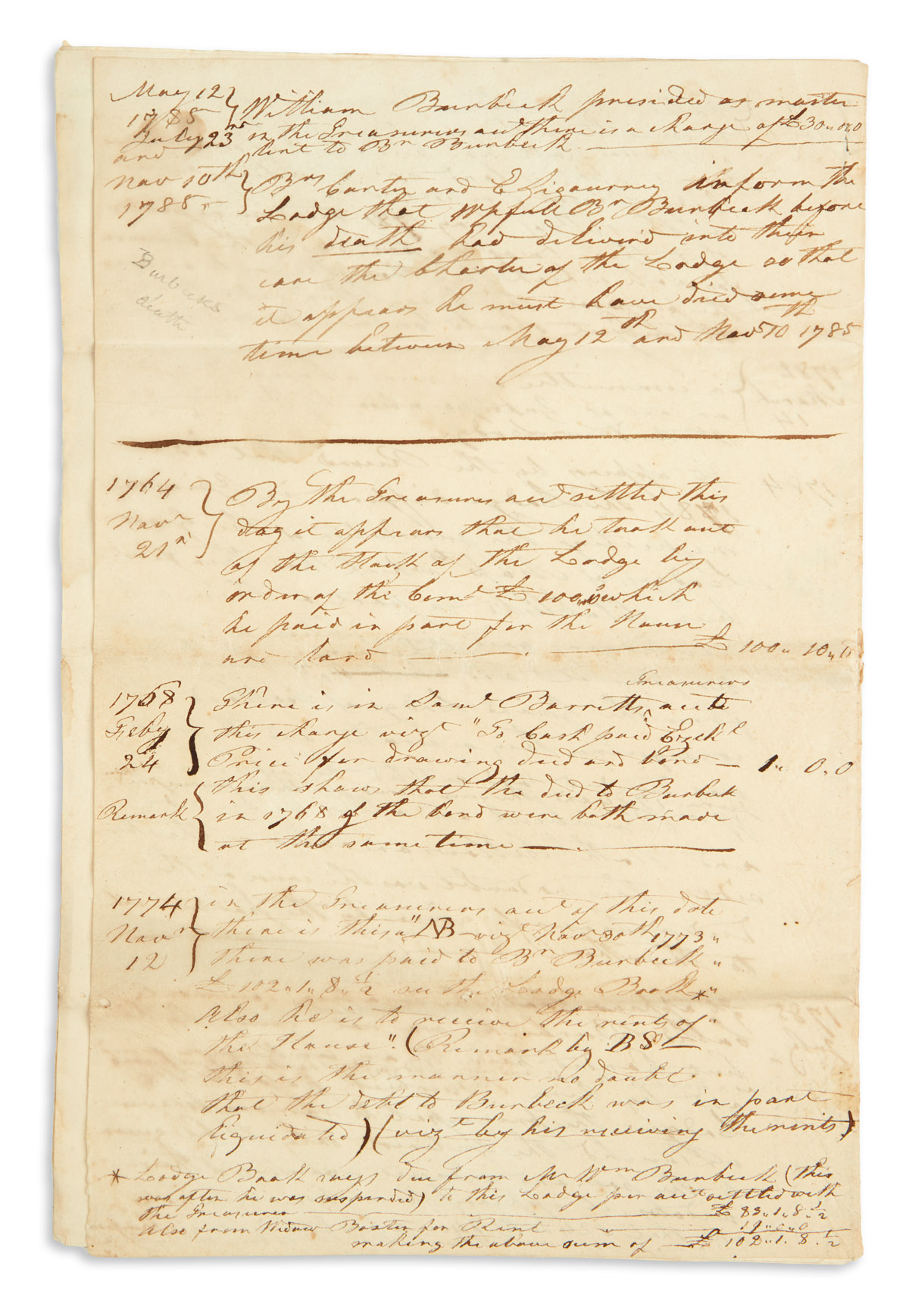 (AMERICAN REVOLUTION--PRELUDE.) Manuscript notes on St. Andrews Masonic Lodge of Boston, and its famous Green Dragon Tavern.